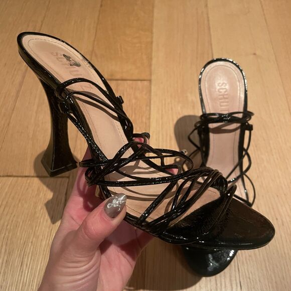 Schutz Heeled Lace up Strappy Sandals Black Size 8 B - Picture 1 of 9